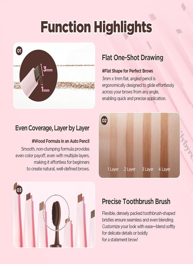 lilybyred Hard Flat Brow Pencil | Korean Flat-Tip Eyebrow Pencil, Wood-Like Auto Formula, Toothbrush-Style Blending Brush, Smudge-Proof, Sweat-Resistant, Natural Finish, 0.005 oz. (04 Dark Brown) - Image 4